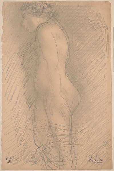 nue debout, de profi l à gauche, papier vélin, crayon au graphite – estompe, Musée Rodin, Paris. © Musée Rodin, Jean de Calan